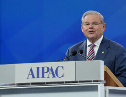 Sen. Robert Menendez (D-N.J.) speaking at the AIPAC policy conference. (Photo: AIPAC)