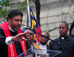 Rev. William Barber speaks at the Moral Monday rally in Raleigh in 2016. (Photo: Nat Johnson/Flickr)