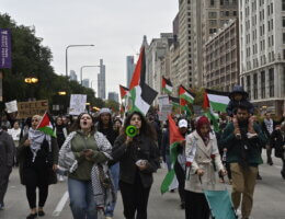 Protesters fill the streets of Chicago as 25,000 join a demonstration in support of Palestine, Saturday, October 21. (Photo: Khadija Quadri al-Jilani)