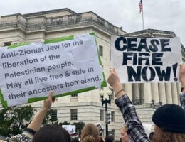 ewish activists in Washington D.C. protest for a ceasefire in Gaza. (Photo: Jewish Voice for Peace)
