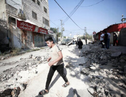 Destroyed streets of Jenin refugee camp after an Israeli raid on November 1, 2023.