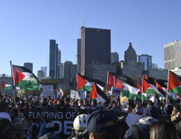Activists in Chicago take over Dusable Lake Shore Drive as part of a protest in solidarity with Palestine, November 18, 2023. (Photo: Khadija Quadri al-Jilani)