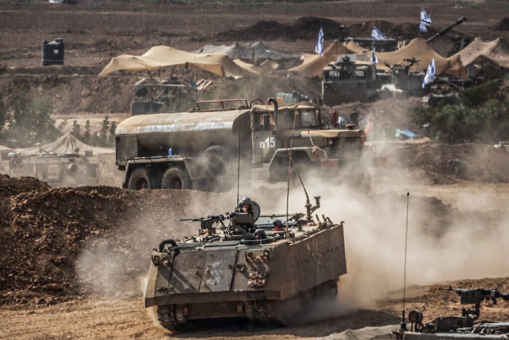 Israeli military vehicles just outside the Gaza Strip, October 31, 2023. (Photo: © Ilia Yefimovich/dpa via ZUMA Press APA Images)