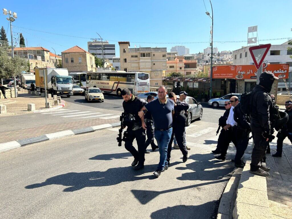 Sami Abu Shehadeh and Yousef Tatour detained in Nazareth (Photo: Arab 48)
