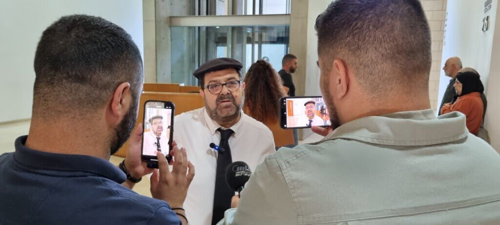 Lawyer Hassan Jabarin from Adalah interviewed after the November 21 remand hearing for Umm al-Fahem demonstrators. (Photo: Yoav Haifawi)