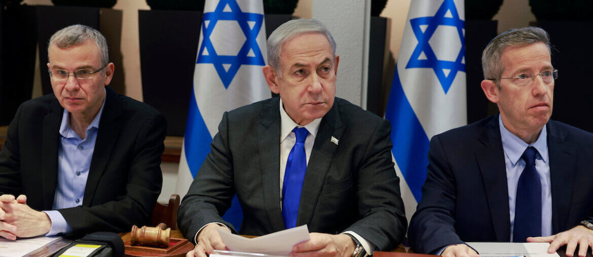 Israeli Prime Minister Benjamin Netanyahu chairs a Cabinet meeting at the Israeli Ministry of Defense, in Tel Aviv, Israel, 17 December 2023. (Photo: © Menahem Kahana/EFE via ZUMA Press APAimages)
