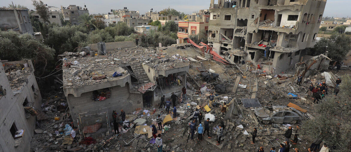 Search and rescue efforts for people trapped under the rubble continue following the Al-Maghazi refugee camp massacre carried out by Israeli airstrikes, which killed at least 70 people, December 25, 2023. (Photo: Omar Ashtawy/APA Images)