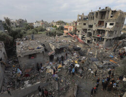Search and rescue efforts for people trapped under the rubble continue following the Al-Maghazi refugee camp massacre carried out by Israeli airstrikes, which killed at least 70 people, December 25, 2023. (Photo: Omar Ashtawy/APA Images)