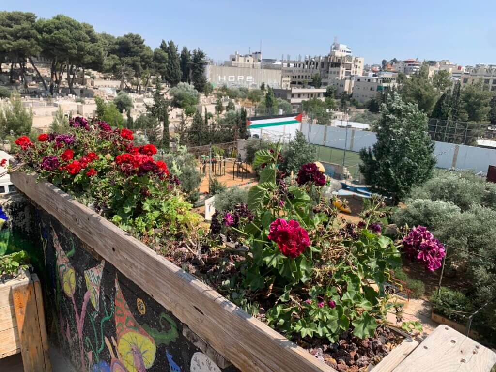 A garden on the roof of the Lajee Center in the Aida Refugee Camp, Bethlehem. (Photo: Zehra Imam)