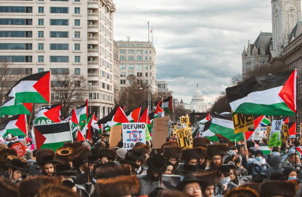 Upwards of 400,000 Pro-Palestine protestors take the streets in a national march in Washington DC to show support for Palestinians and call for a ceasefire and end the genocide in Gaza, January 13, 2024. (Photo: Eman Mohammed)