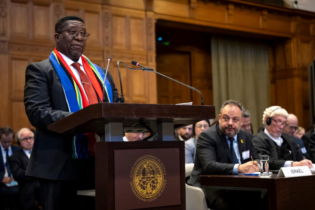 South African Ambassador the Netherlands Vusimuzi Madonsela presents at the International Court of Justice public hearings in the case South Africa v. Israel on January 11, 2024. (Photo: International Court of Justice)