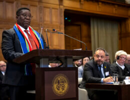 South African Ambassador the Netherlands Vusimuzi Madonsela presents at the International Court of Justice public hearings in the case South Africa v. Israel on January 11, 2024. (Photo: International Court of Justice)
