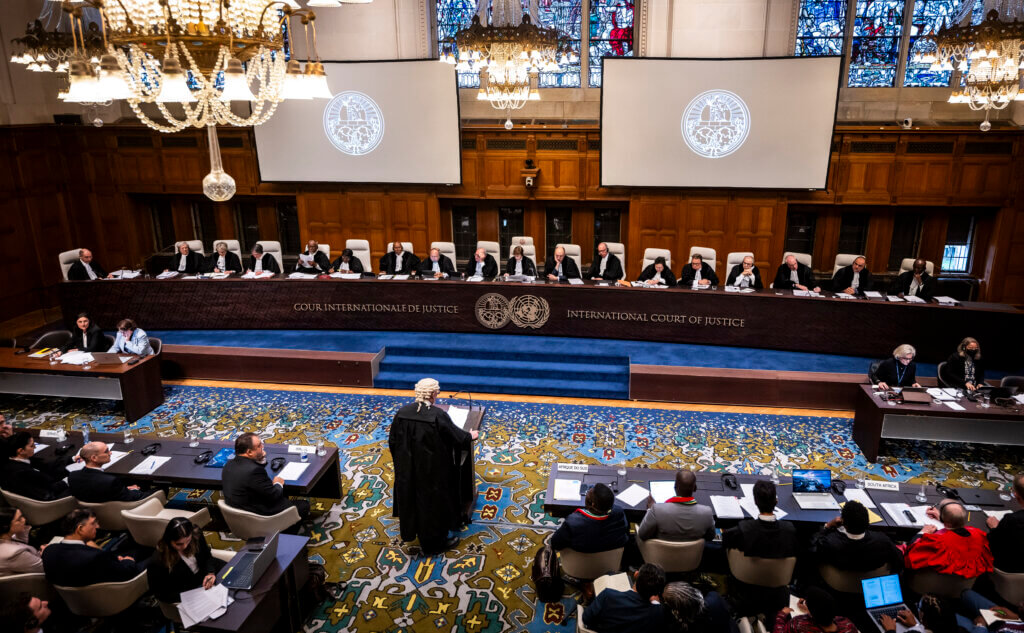 The International Court of Justice (ICJ), the principal judicial organ of the UN, holds public hearings on the request for the indication of provisional measures submitted by South Africa in the case South Africa v. Israel on January 11 and 12, 2024, at the Peace Palace in The Hague, the seat of the Court. (Photo International Court of Justice Multimedia Gallery)