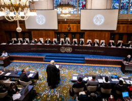 The International Court of Justice (ICJ), the principal judicial organ of the UN, holds public hearings on the request for the indication of provisional measures submitted by South Africa in the case South Africa v. Israel on January 11 and 12, 2024, at the Peace Palace in The Hague, the seat of the Court. (Photo International Court of Justice Multimedia Gallery)