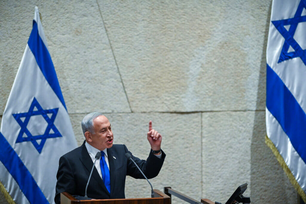 Benjamin Netanyahu speaking at swearing in ceremony of the 37th government in the Knesset Plenum, Jerusalem, November, 2022. (Photo: Government Press Office/Israel National Photo Library)