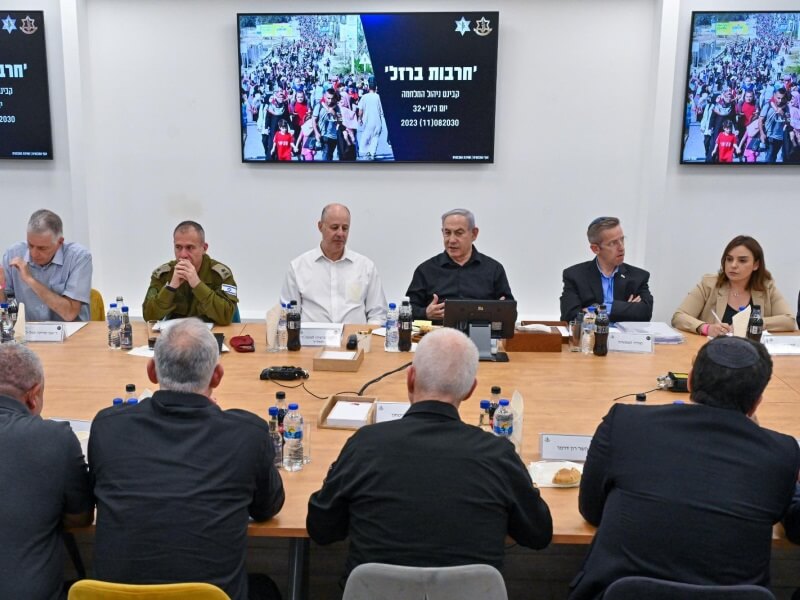 Prime Minister Benjamin Netanyahu convening war cabinet at Israeli army Central Command HQ, October 11, 2023. (Photo: Israel Government Press Office)