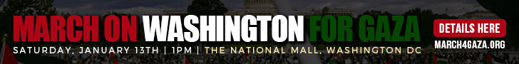 Banner ad for the March on Washington for Gaza, being held on January 13, 2024.