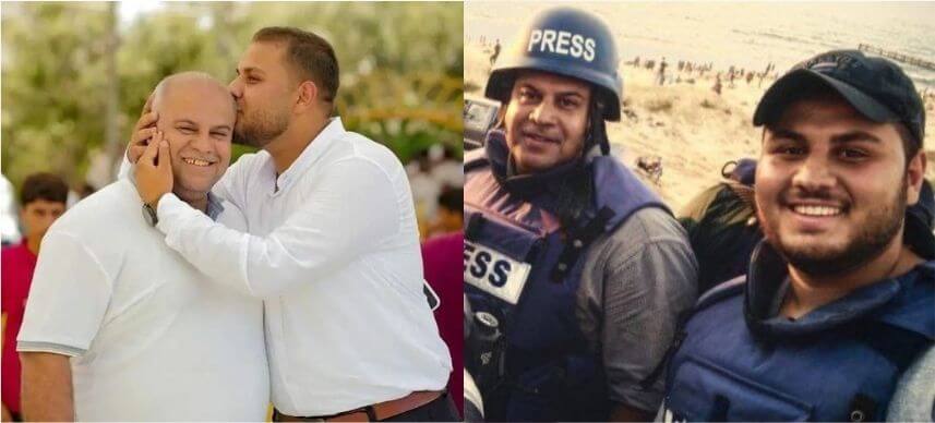 Al Jazeera's bureau chief in Gaza, Wael Al-Dahdouh, with his son Hamza Dahdouh, also a journalist. Hamza was killed in an Israeli airstrike on January 7, 2024. (Photo: Social Media)