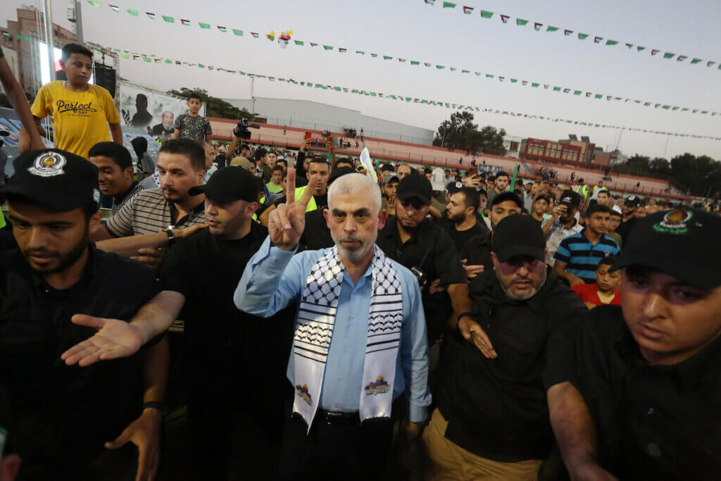 Yahya Sinwar, Hamas' political chief in Gaza strip attends a festival in solidarity with al-Aqsa mosque at Palestine Stadium in Gaza City on October 1, 2022. (Photo: Ashraf Amra/APA Images)