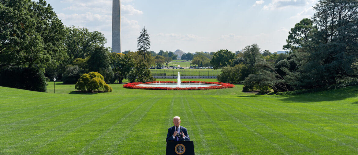 US President Joe Biden speaking on the South Lawn of the White House in October 2023. (Photo: White House Office via APA Images)