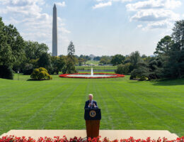 US President Joe Biden speaking on the South Lawn of the White House in October 2023. (Photo: White House Office via APA Images)