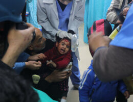 An injured child gets treatment at Al-Aqsa Martyrs hospital in Deir al-Balah in the central Gaza Strip