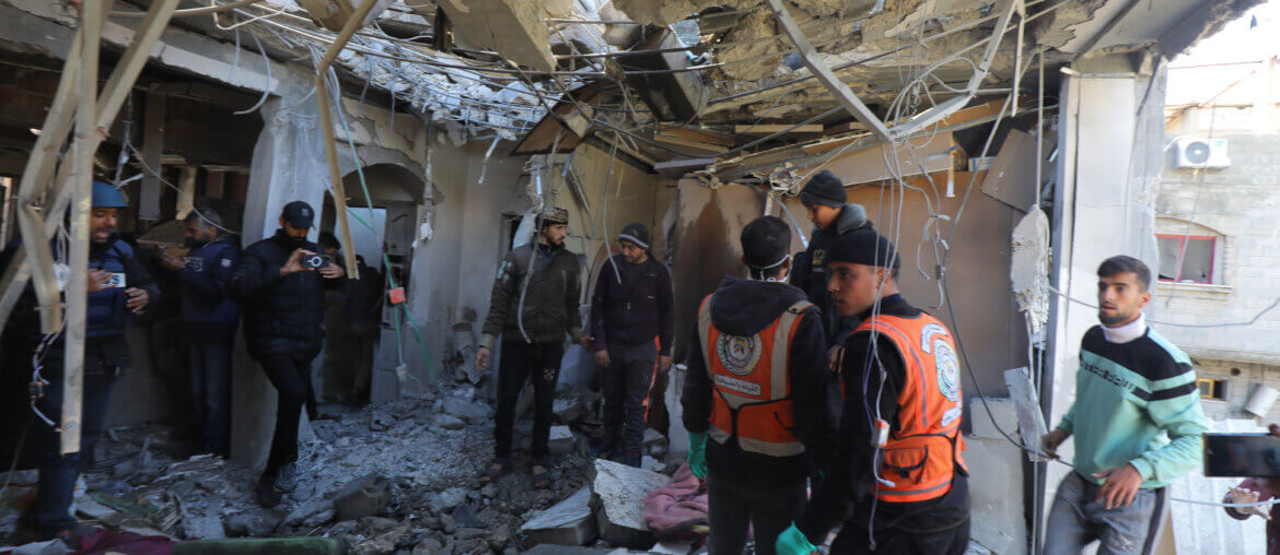 The aftermath of an Israeli airstrike on Deir al-Balah, central Gaza, February 5, 2024. (Photo: Naaman Omar/APA Images)