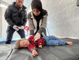 Injured Palestinians receive treatment at a Red Crescent medical point in Rafah, southern Gaza, after they were injured in an Israeli raid on February 5, 2024. (Photo: Bashar Taleb/APA Images)