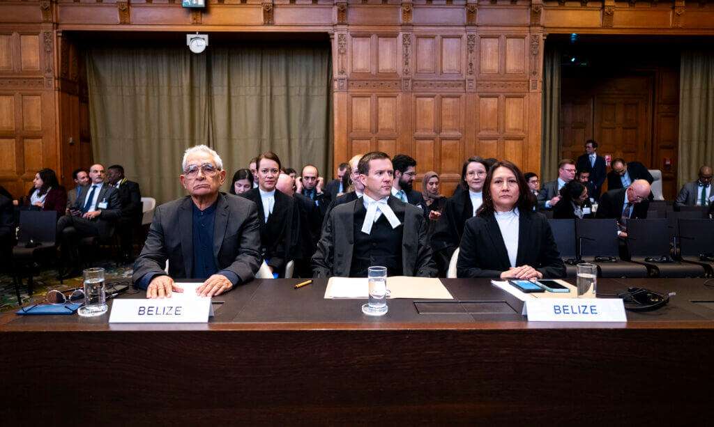 Members of the Belize delegation at the International Court of Justice. (Photo: International Court of Justice)