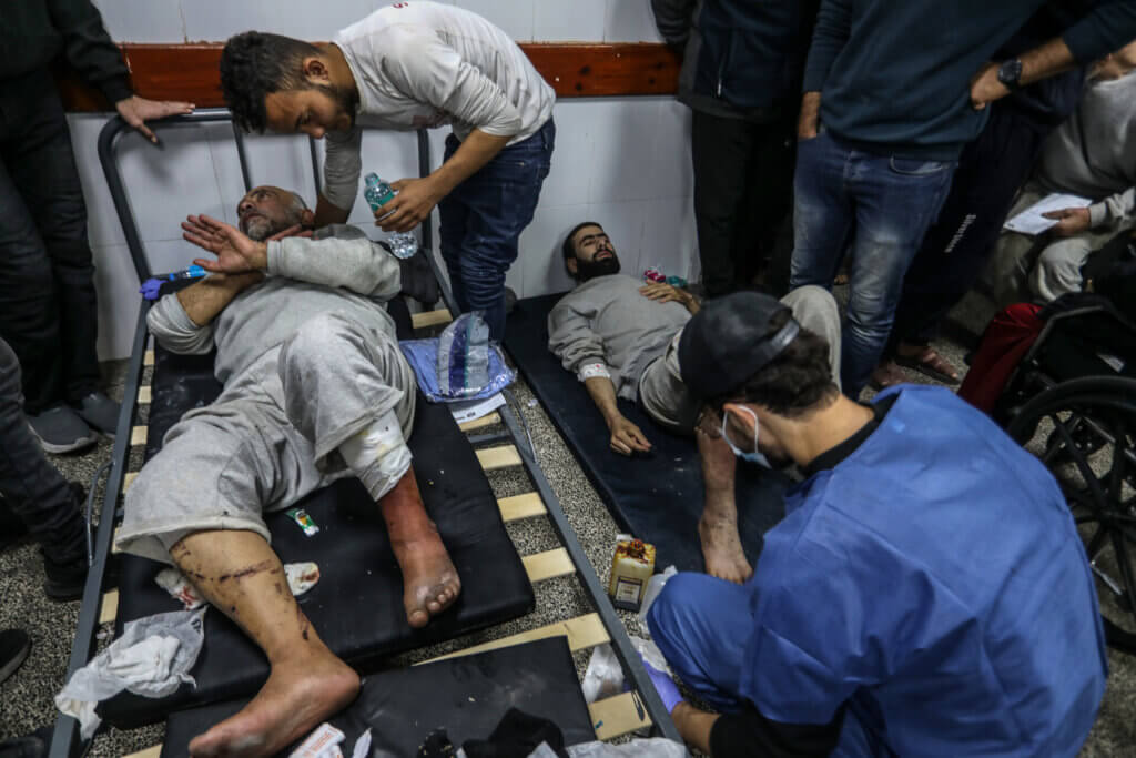 Palestinian men who were arrested during the Israeli army ground operation in the north of Gaza receive medical treatment after their release at Al-Najjar Hospital in the city of Rafah in the southern Gaza Strip. (Abed Rahim Khatib/dpa via ZUMA Press APAimages)