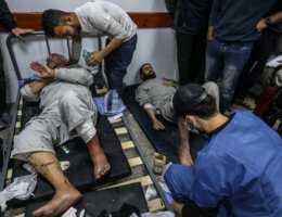 Palestinian men who were arrested during the Israeli army ground operation in the north of Gaza receive medical treatment after their release at Al-Najjar Hospital in the city of Rafah in the southern Gaza Strip. (Abed Rahim Khatib/dpa via ZUMA Press APAimages)