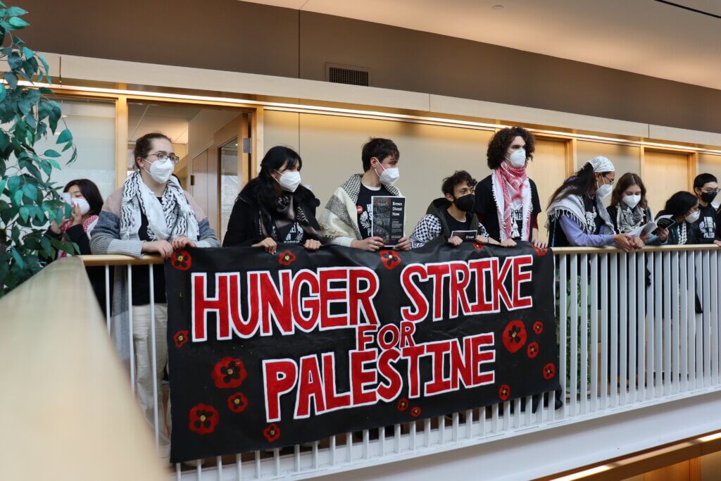 Photo from the last day of the hunger strike for Palestine at Brown University, February 9, 2024 (Photo: Talia LeVine)