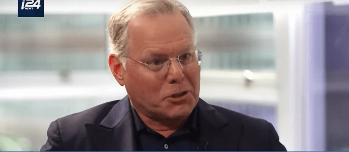 David Zaslav on Israeli tv i24 in 2020. He was then the head of Discovery and is now the CEO of Warner Discovery, which owns CNN. Screenshot.