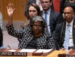 Ambassador Linda Thomas-Greenfield of the United States votes against the draft resolution in the UN Security Council calling for a ceasefire in Gaza, February 20, 2024. (Photo: UN Photo/Manuel Elías)
