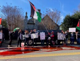 Protesters camping outside Secretary of State Antony Blinken's house in McLean, Virginia, Feb 1, 2024. (Photo: Fadil Aliriza)