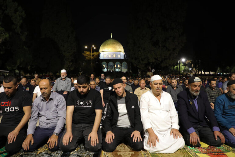 Palestinians offer Taraweeh prayers during the holy month of Ramadan at al-Aqsa mosque compound in Jerusalem on April 19, 2023. (Photo: Department of Islamic Awqaf in Jerusalem/APA Images)