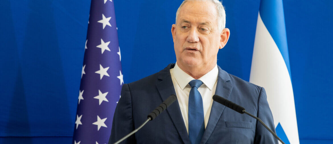 Benny Gantz speaks at a joint press conference with Secretary of Defense Lloyd J. Austin III at the Ministry of Defense in HaKirya on April 11, 2021. (Photo: Flickr Account of U.S. Secretary of Defense)
