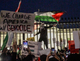Protesters directly outside the White House gates during the National March on Washington: Free Palestine on November 4, 2023. (Photo: Laura Albast)