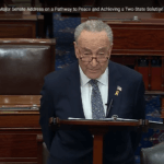 Chuck Schumer's historic speech to the Senate on March 14, 2024, stating that Netanyahu must go if Israel is not going to become a "pariah" state. Screenshot.