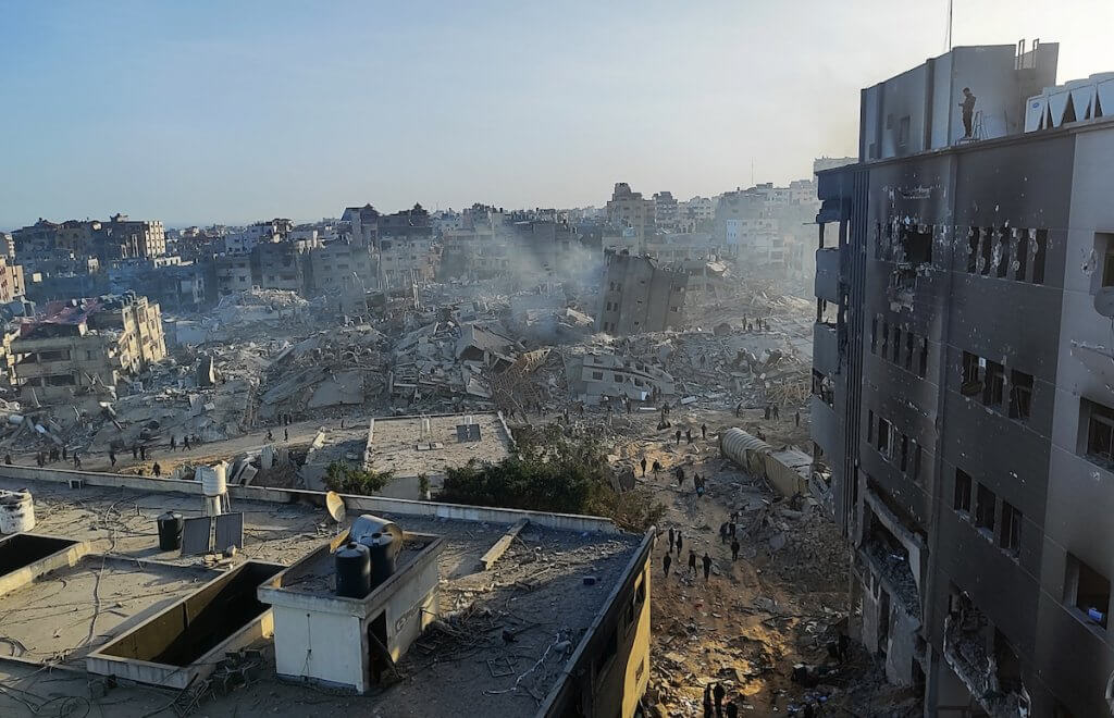The remains of al-Shifa Hospital and its surrounding in Gaza City, Gaza on April 01, 2024. (Photo: Khaled Daoud/APA Images)
