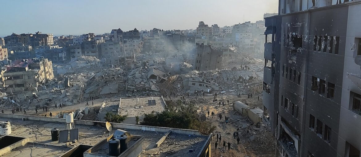 The remains of al-Shifa Hospital and its surrounding in Gaza City, Gaza on April 01, 2024. (Photo: Khaled Daoud/APA Images)