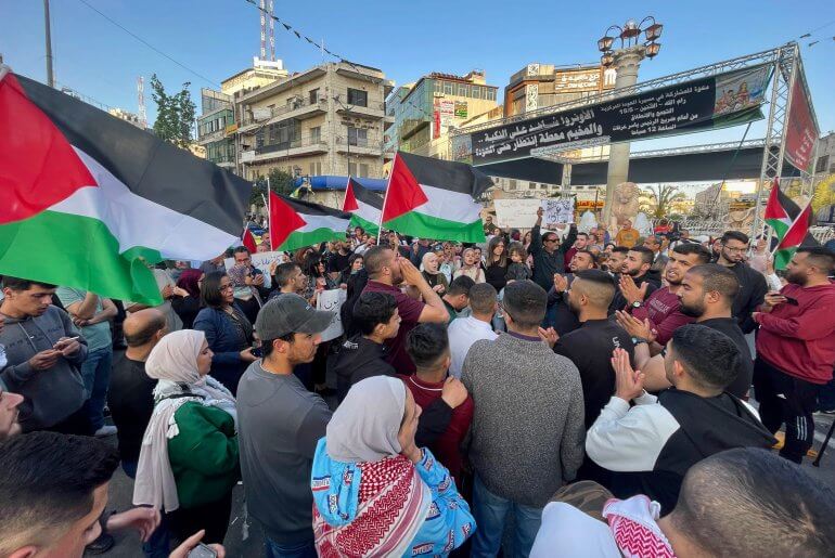 Ramallah demonstration during the May 2023 Israeli air campaign against Gaza. (Photo: Ahmad Arouri/APA Images)