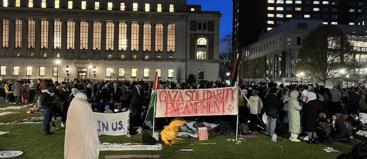 The Gaza Solidarity Encampment at Columbia University. (Photo: Nancy Kricorian)