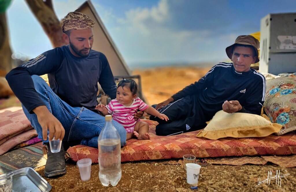 Bedouin family displaced from the eastern slopes in October camping on the lands of the village of Rammun, east of Ramallah, across the ‘Allon Road’ where they used to live. (Photo: Qassam Muaddi/Mondoweiss)