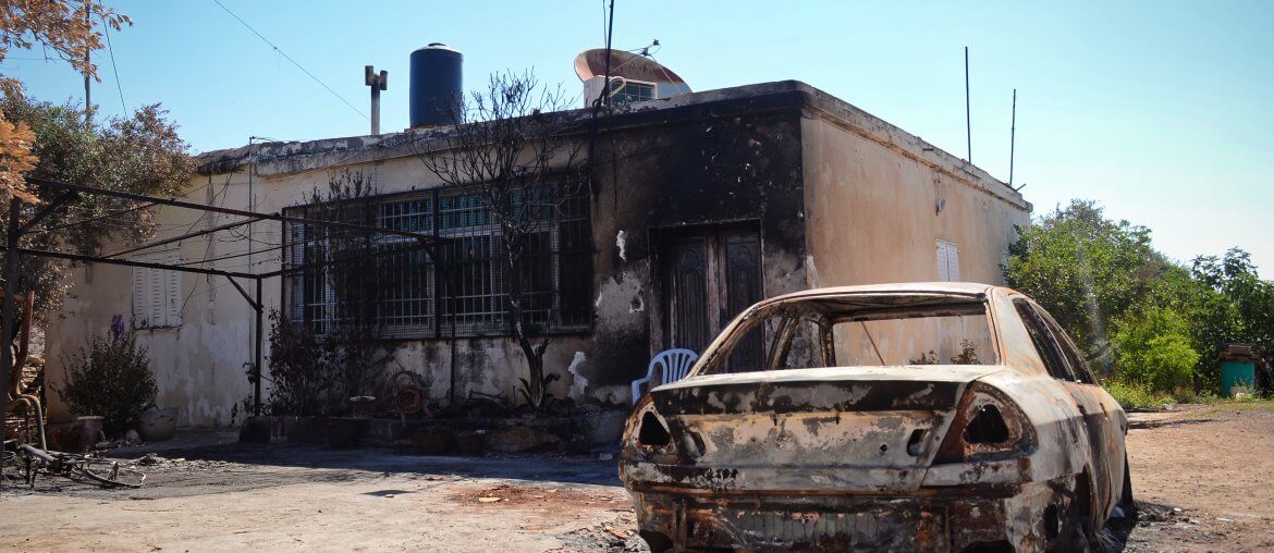 Destruction caused by Israeli settlers in the town of Mazraa Sharqiyah, east of Ramallah. (Photo: Qassam Muaddi/Mondoweiss)