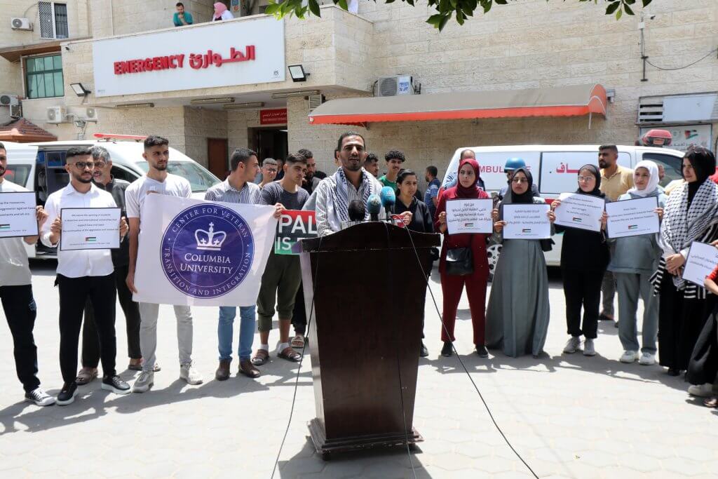 Palestinian students participate in a solidarity conference saluting students in U.S. universities, al-Aqsa Martyrs Hospital, Deir al-Balah, May 5, 2024. (Photo: Ali Hamad/APA Images)
