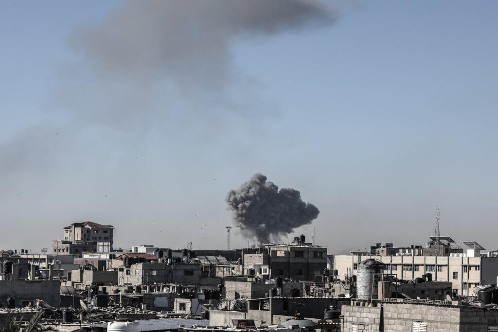 Smoke rises following Israeli airstrikes on the Jneina and Salam neighborhoods in Rafah, May 8, 2024. (Photo: © Abed Rahim Khatib/dpa via ZUMA Press/APA Images)