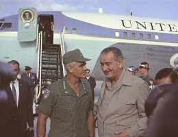 President Lyndon B. Johnson and General William Westmoreland at Cam Ranh Air Base, December 23, 1967. (Photo: US Air Force)