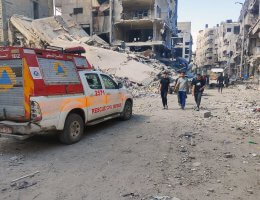 Palestinians in the Zeitoun neighborhood in northern Gaza walk through the streets in the aftermath of the wekk-long Israeli raid in the area, May 15, 2024. (Photo: Khaled Daoud/APA Images)