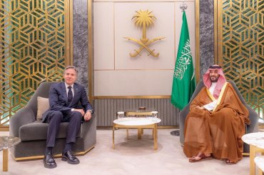 Saudi Prince Mohammed bin Salman bin Abdulaziz Al Saud, Crown Prince and Prime Minister, meets with US Secretary of State Antony Blinken in Jeddah, Saudi Arabia, on March 20, 2024. (Photo: Saudi Press Agency)